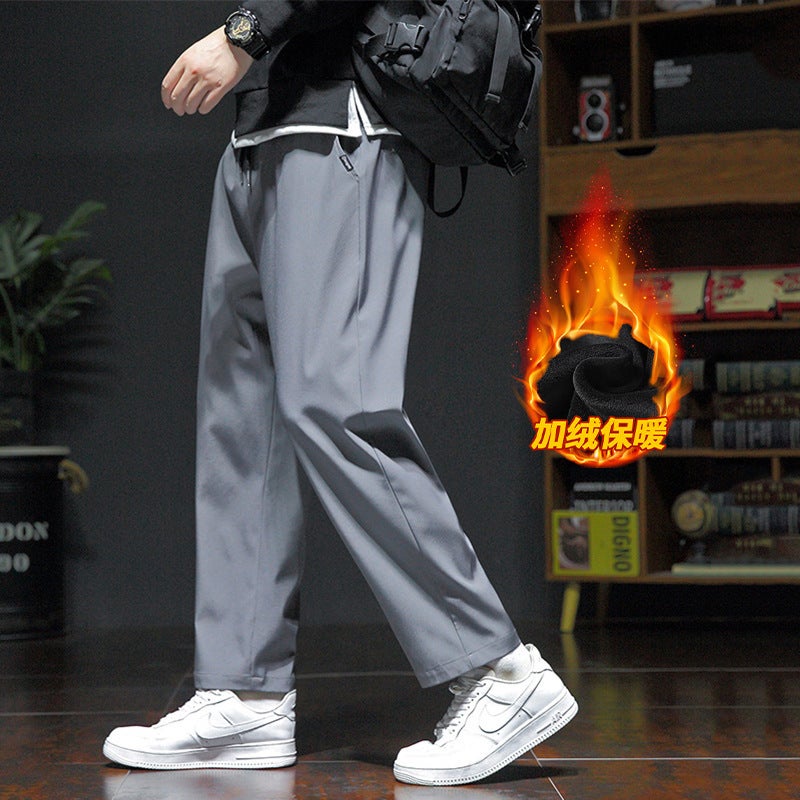 Men'S Pants Winter New Fleece-Lined Loose All-Match Comfortable Youth Fleece-Lined Sports Pants Boys Casual Pants - Image 1